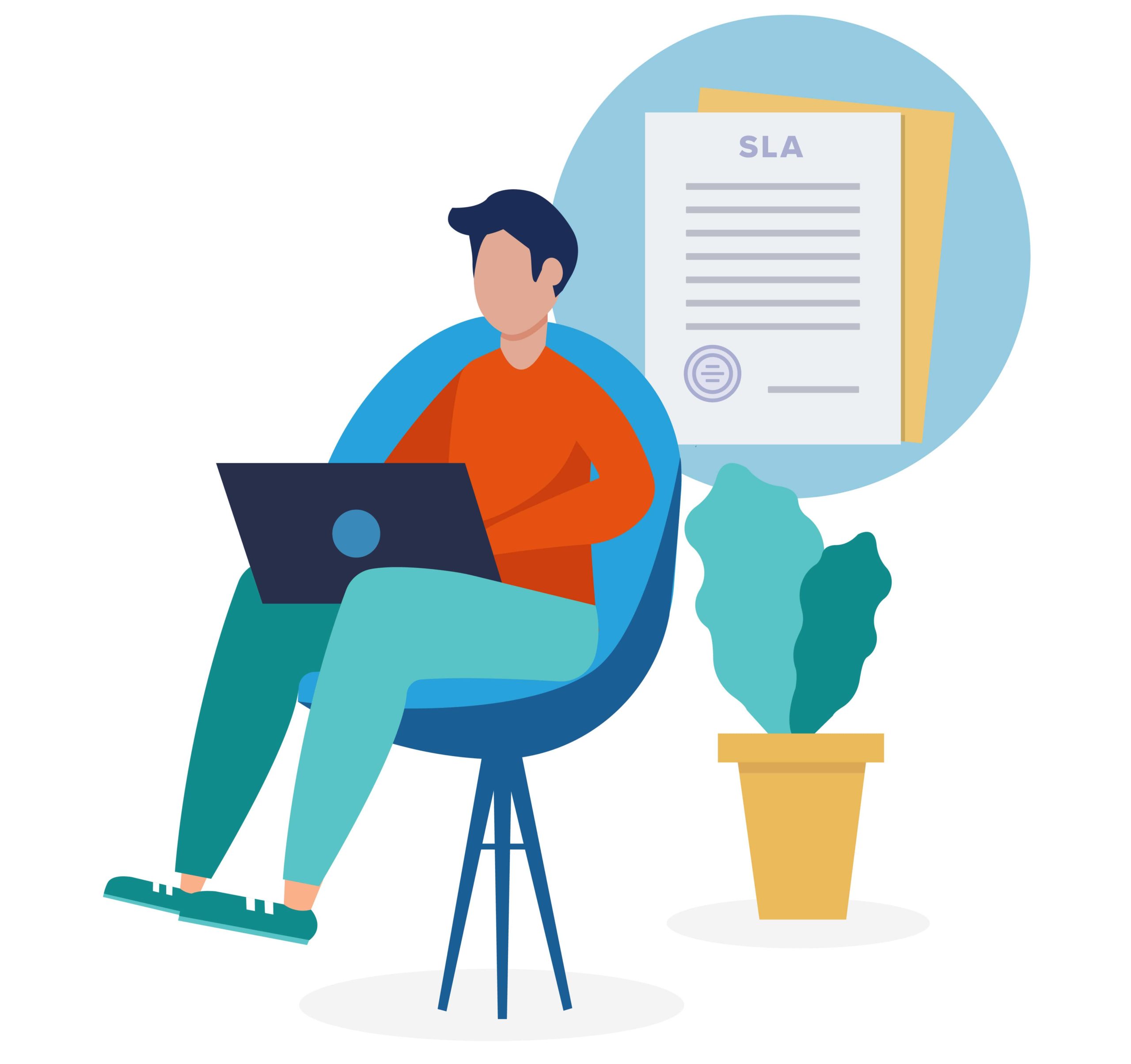 graphic showing a person sitting on a blue chair reading over an SLA