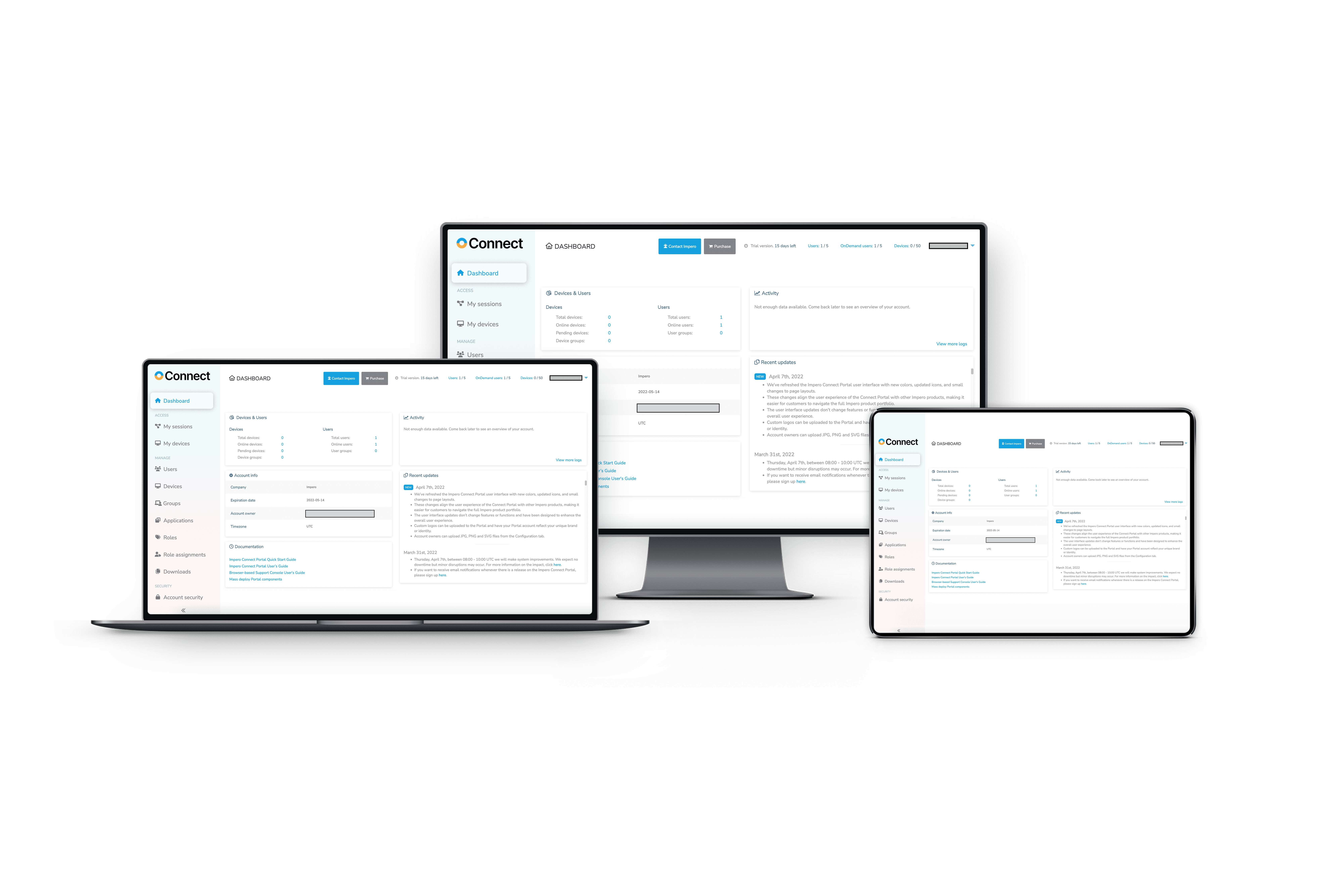 Impero Connect dashboard on various devices